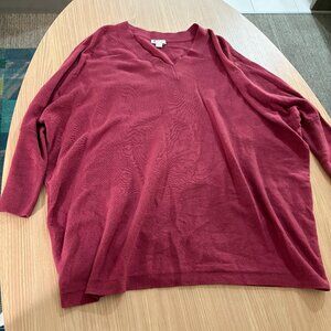 Pure Jill V Neck Sweater Small Petite Dark Pink Cotton Viscose Blend 3/4 Sleeves